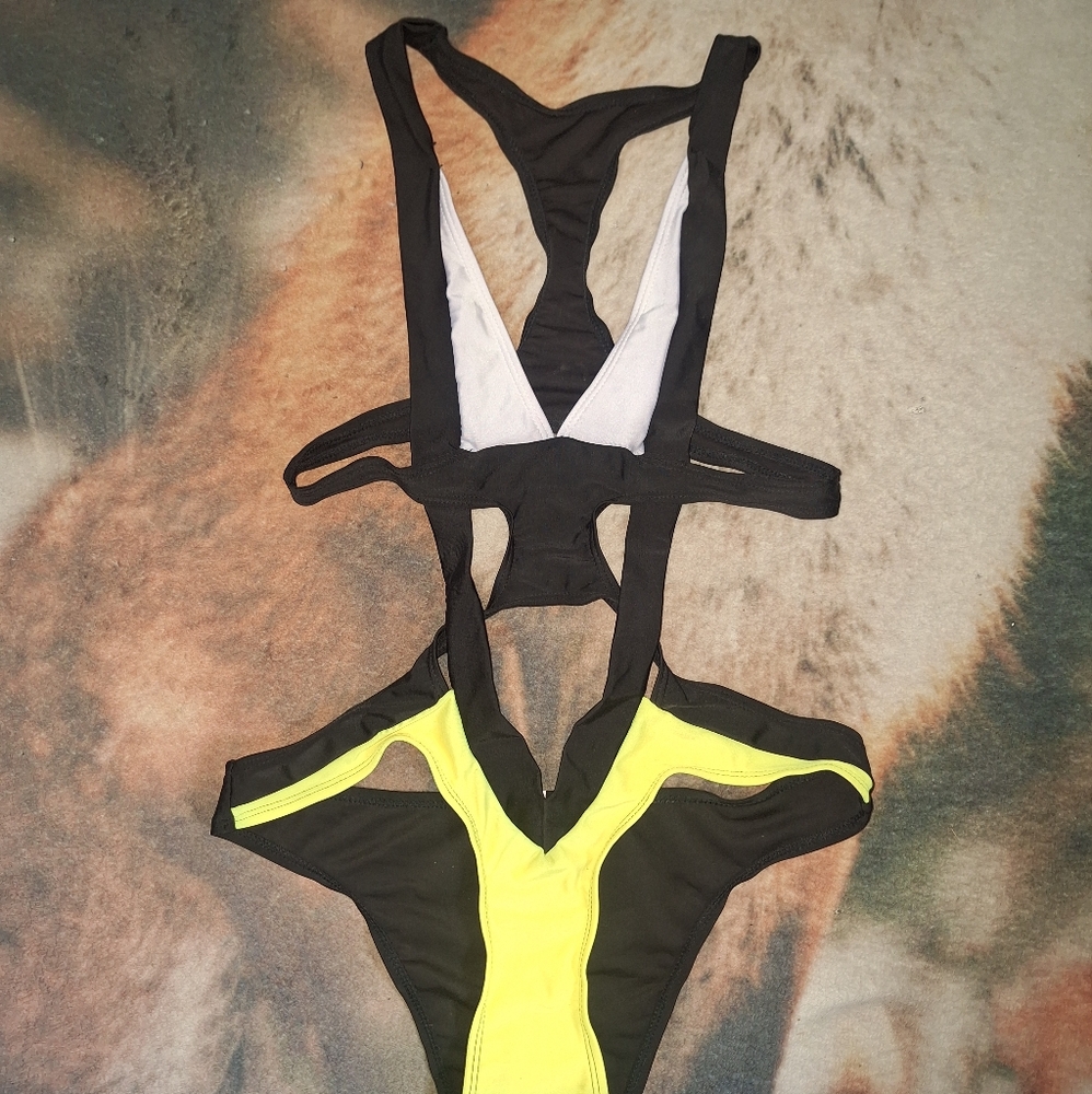 Black and Yellow Strappy Swimsuit